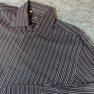 Everett Hall Mens 17 Striped Long Sleeve French Cuff Dress Shirt Black Pink